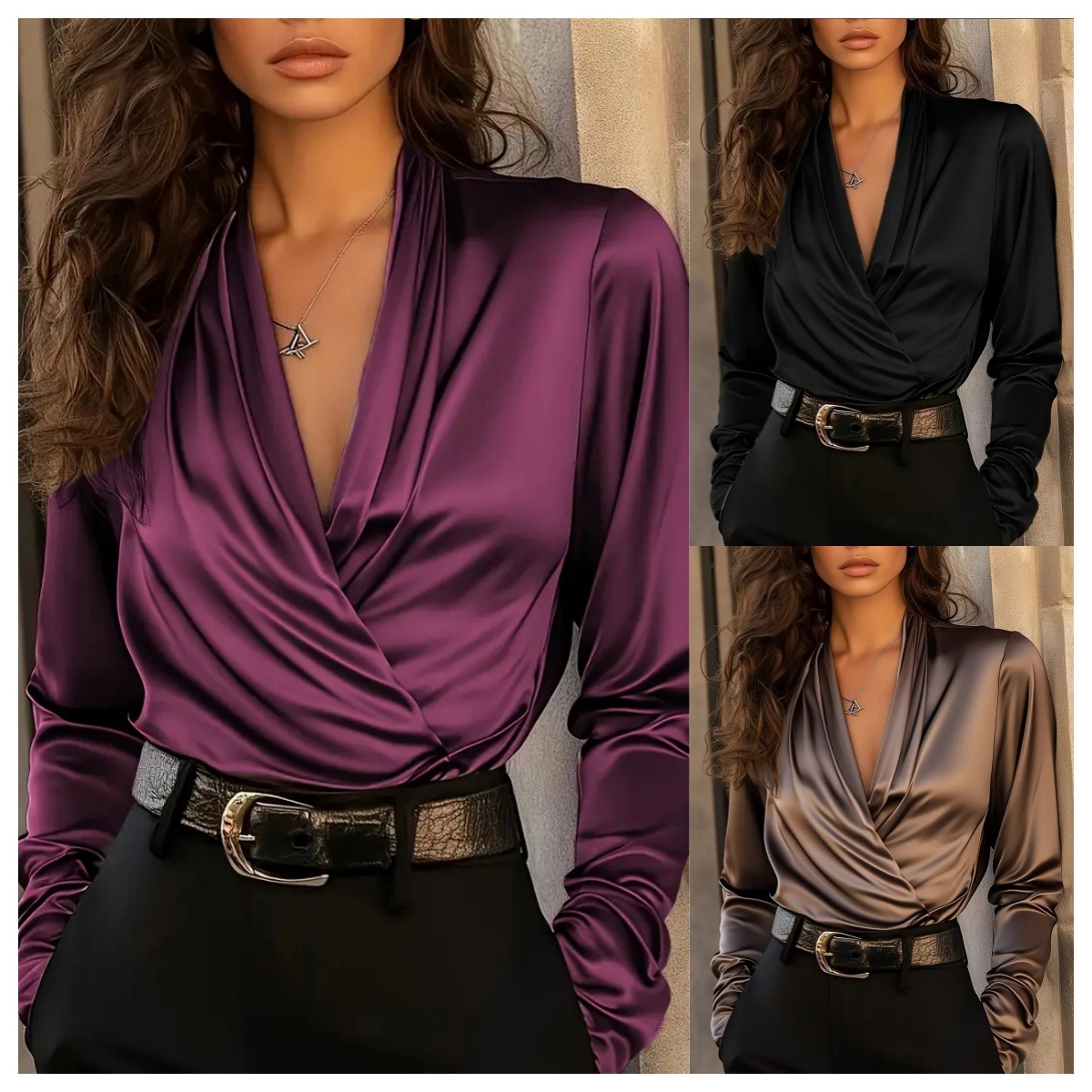 Women Formal Office Wear Tops - Chique, volwassen stijl satijnen blouse met