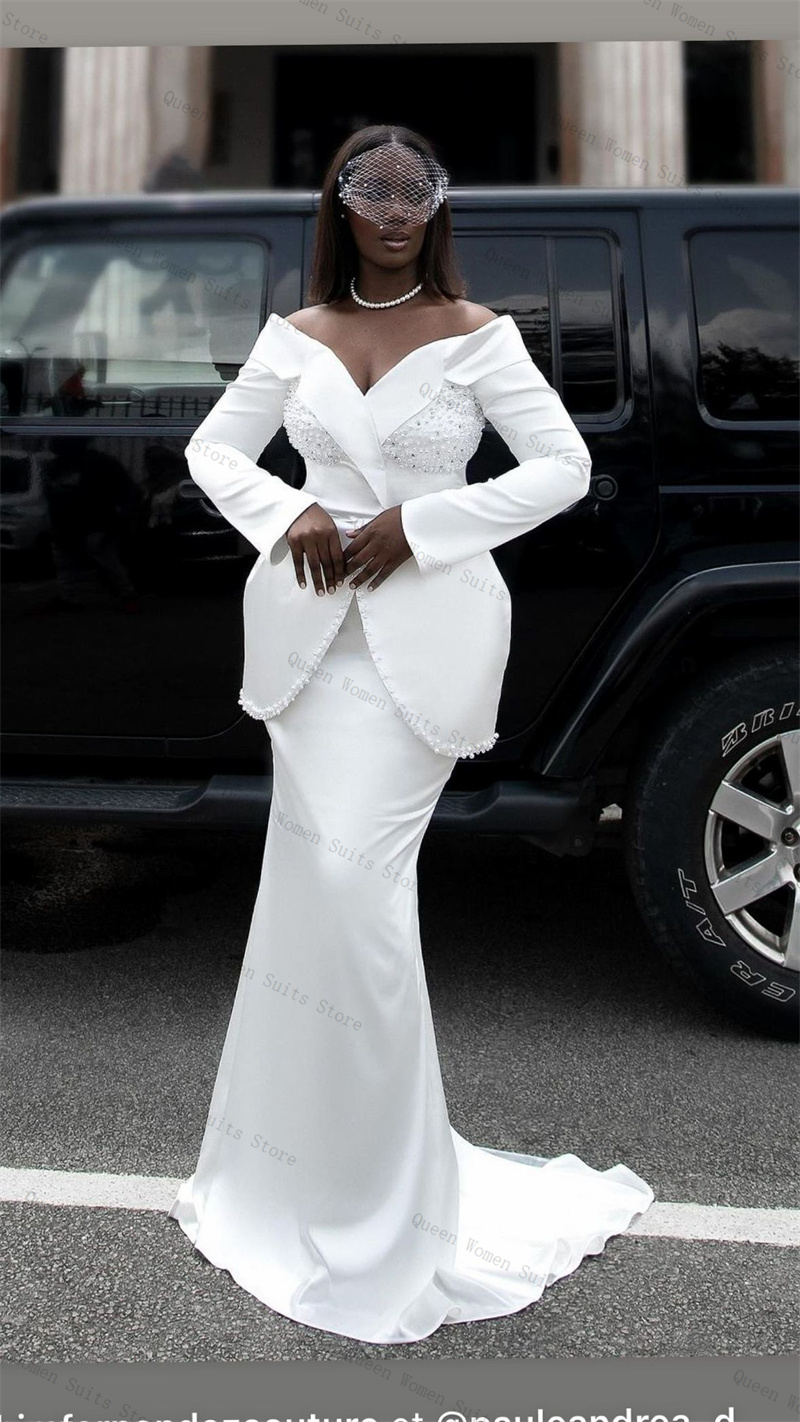 Women Formal Wear With Skirt - Witte Parels Vrouwen Pak Rok Set