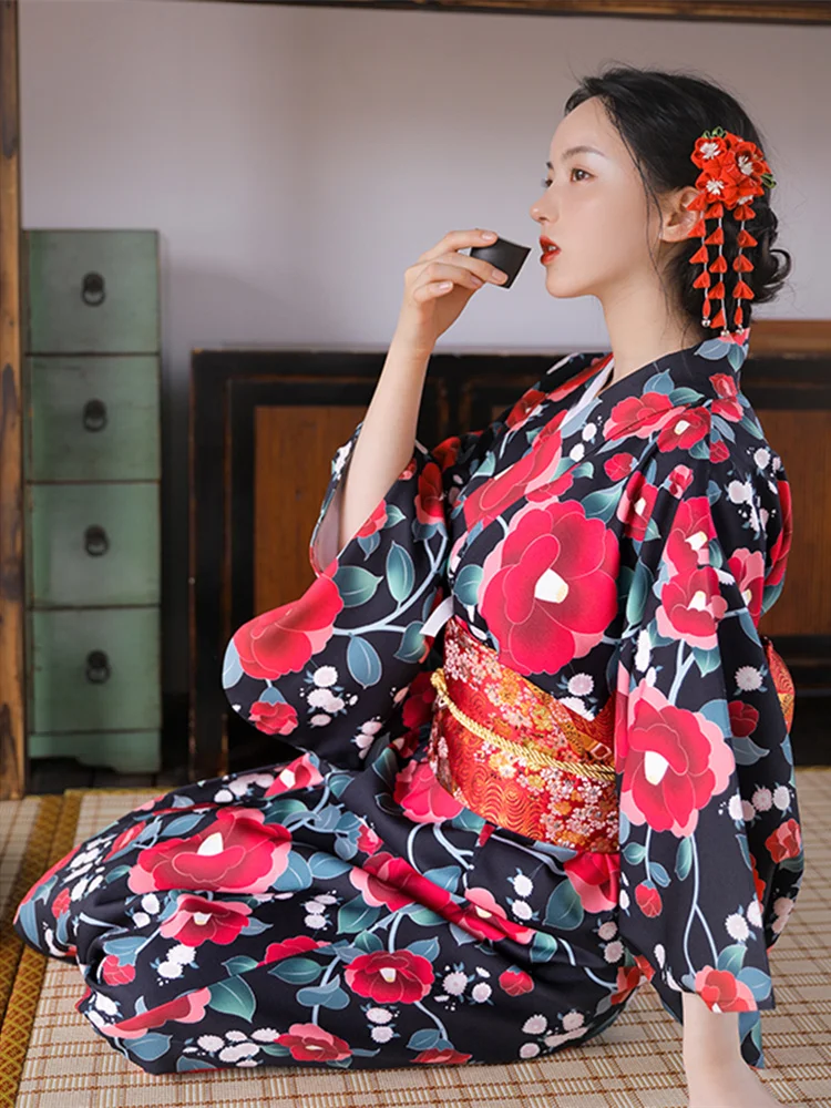 Japanese Women Formal Wear - Vintage stijl dames bloemenprint lange jurk