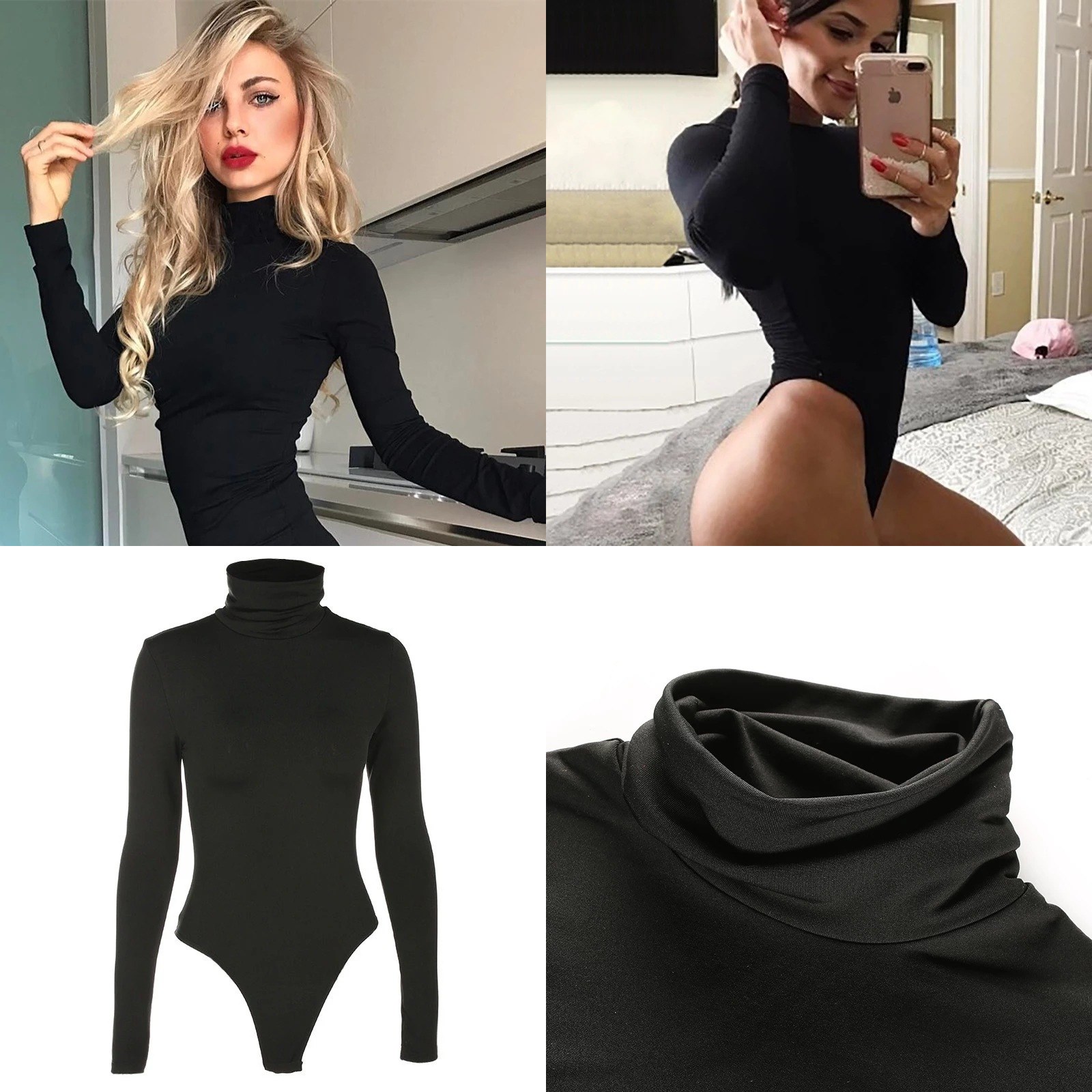 Turtleneck Bodysuit Office - Coltrui bodysuit dames lange mouw effen