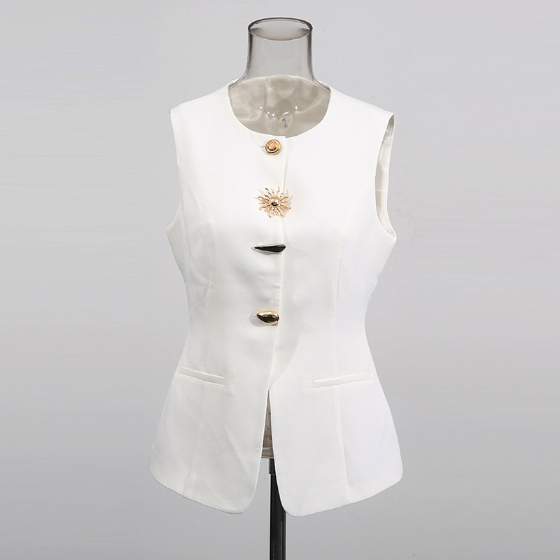 Women Formal Wear Vest - Wit O-hals vest Gouden speciale knop