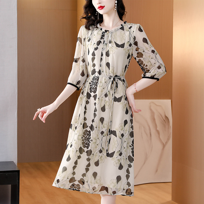 Women Formal Office Wear Tops - Zomer Bloemen Witte Zijden Strand Midi