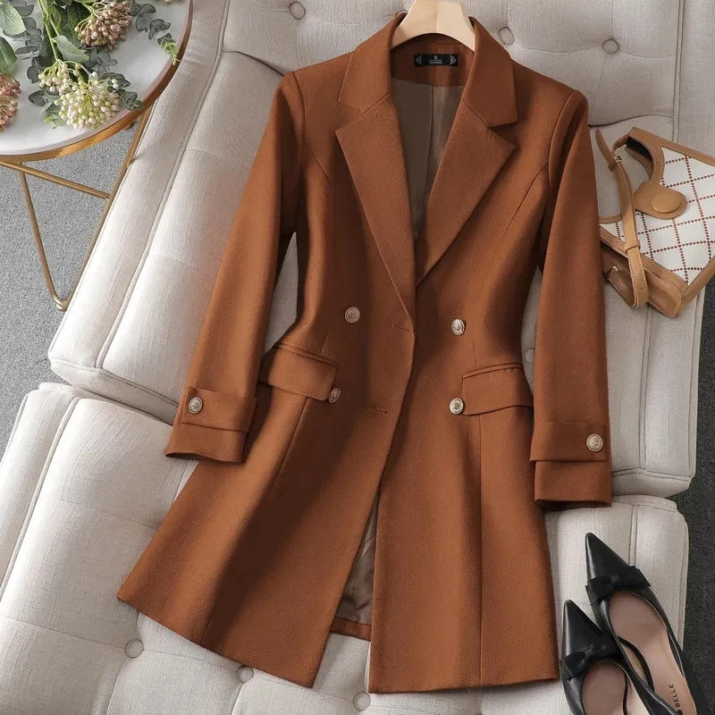 Women Formal Wear Blazers - Herfst Winterjas Vrouwen Lange Blazer Kaki