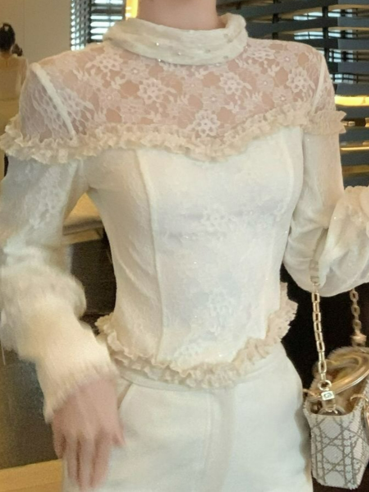 Turtleneck Bodysuit Office - Elegante lange mouw bodysuit met kralen,