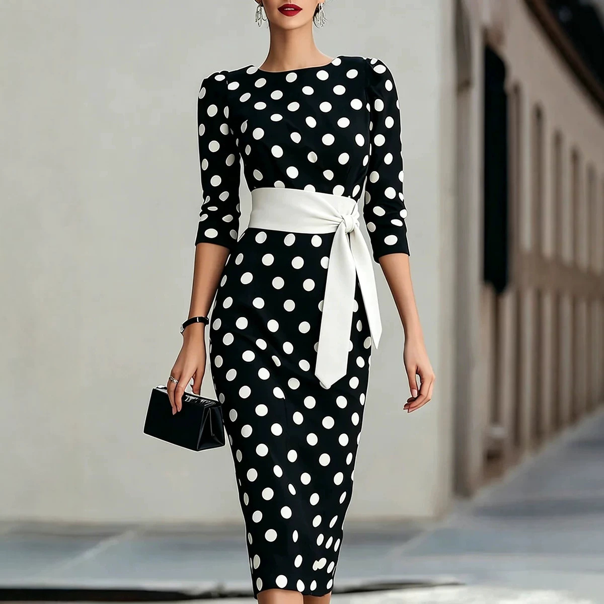 Elegante zwart-witte polkadot  - Women Formal Office Wear Tops recensie en prijs
