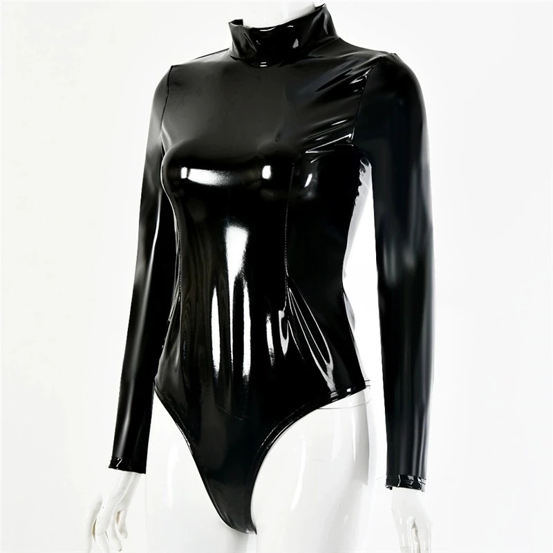 Womens Faux Latex PVC Spiegelp - Turtleneck Bodysuit Office recensie en prijs