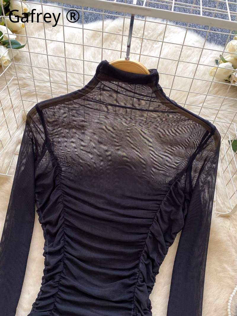 Sexy grijze mesh gerimpelde bo - Turtleneck Bodysuit Office recensie en prijs