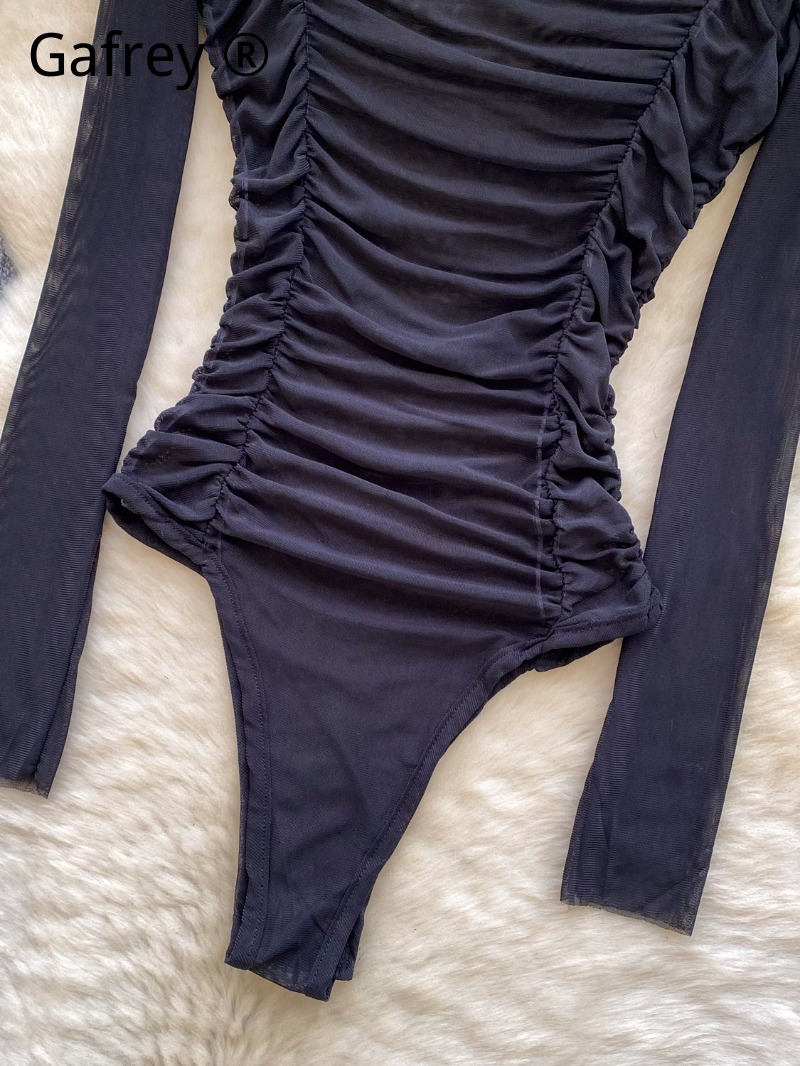 Sexy grijze mesh gerimpelde bo - Turtleneck Bodysuit Office recensie en prijs